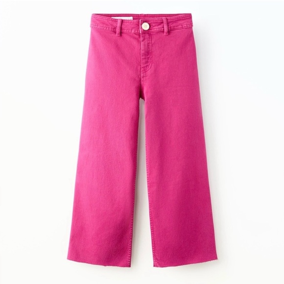 Zara Women's Viral Pink Wide-Leg Jeans Cut Off - Picture 1 of 16